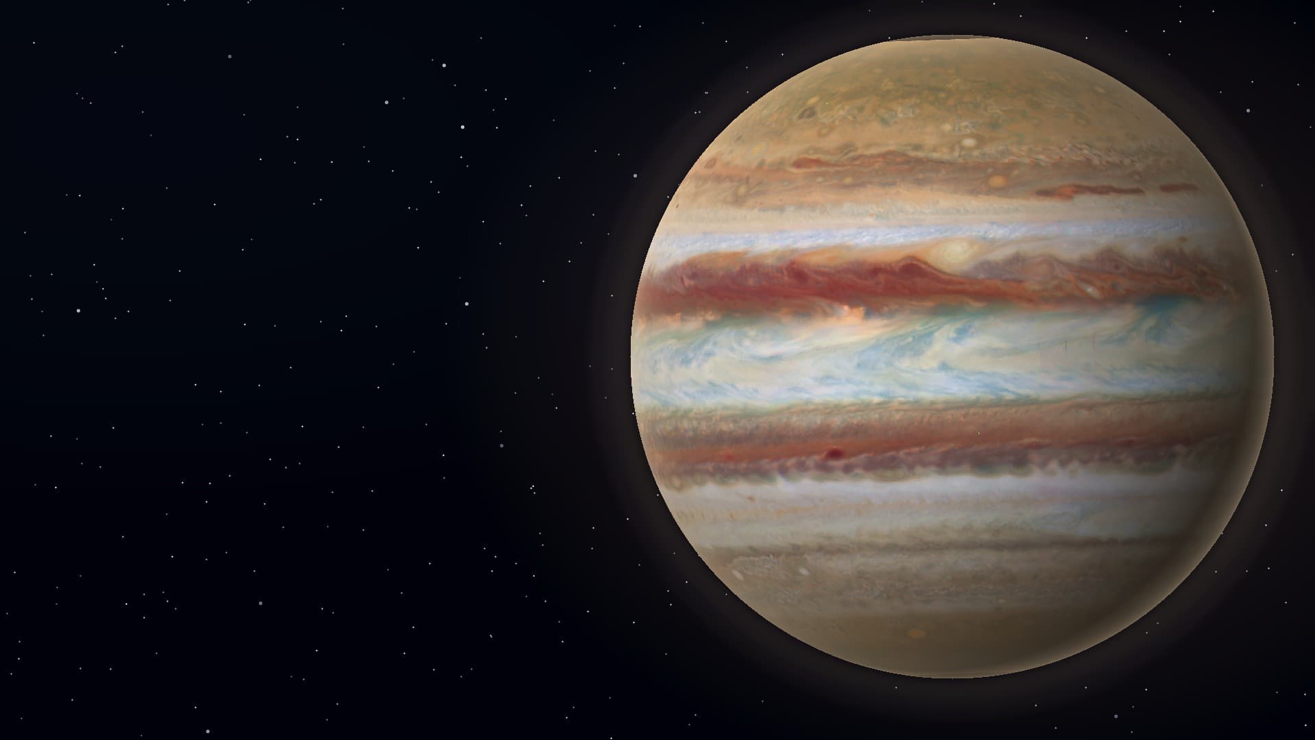 Generated Jupiter hero still with belts, zones and storm texture.