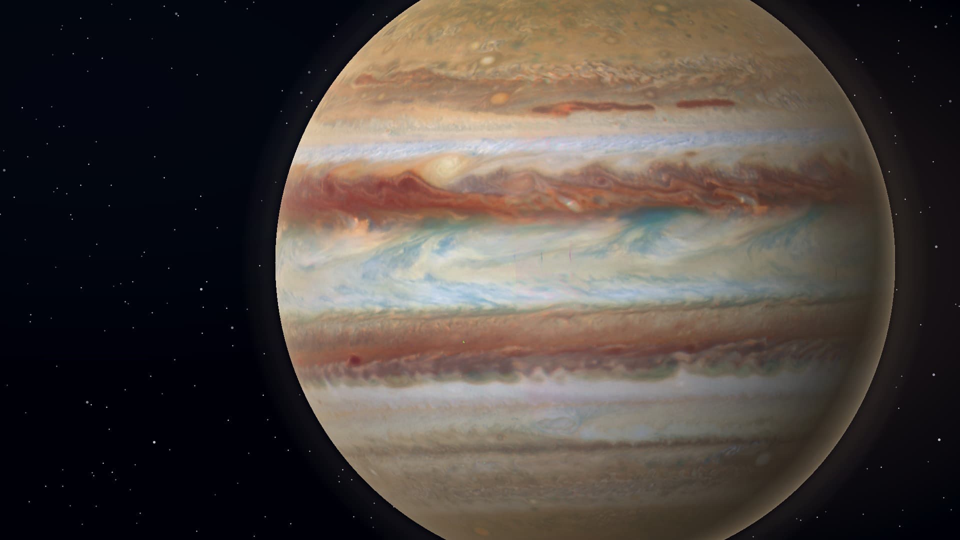 Generated Jupiter profile plate emphasizing turbulent storm bands.