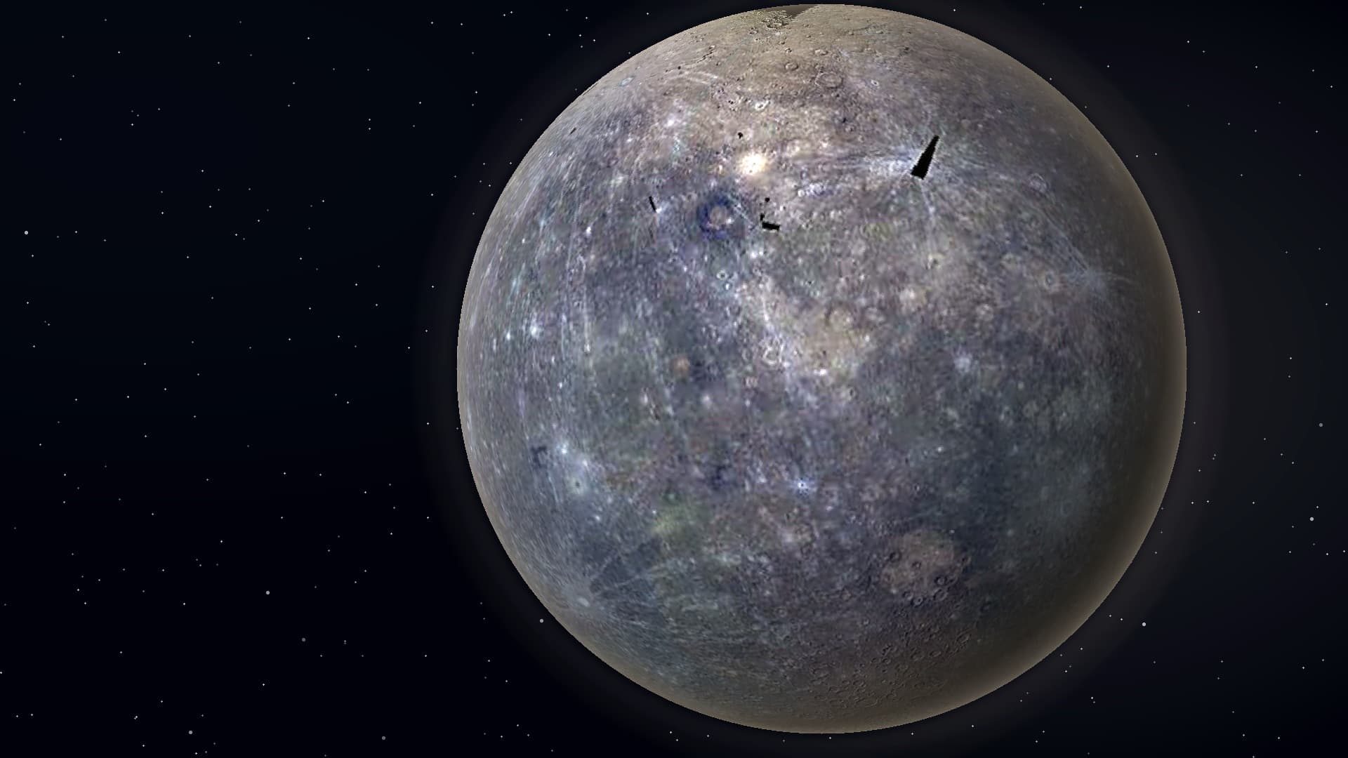 Generated Mercury profile plate showing crater basins and polar shadow hints.